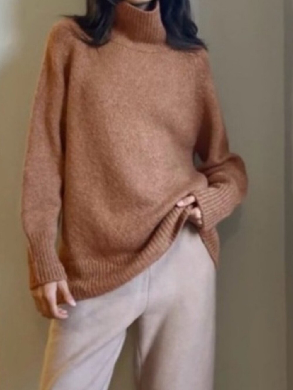 The Group Babaton Tan Alpaca Day Off Turtleneck Sweater Size M
